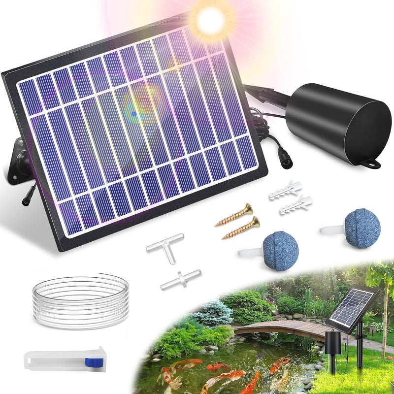 Srygery Solar Pond Aerator with Air Pump, 3 Modes(18H/36H/72H) Solar Aerator for Ponds Outdoor, 4W & 2200 mAh Solar Powered Air Pump with Bubble Regulator for Small Fish Pond, Stock Tank, Aquarium Hydroponics - Image 1